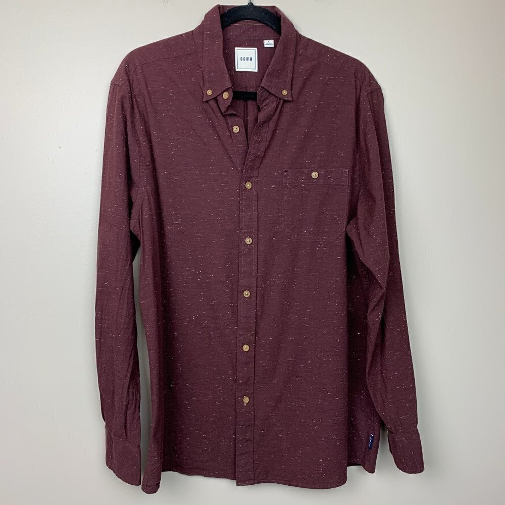 ROWM Burgundy Flecked Cotton Blend Button Down Shirt Size Large